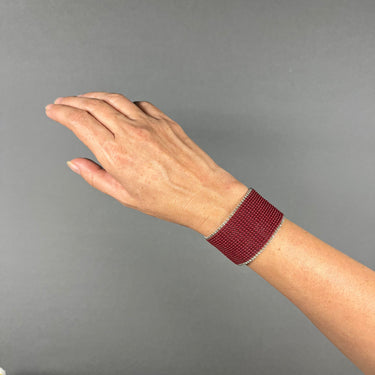 Brazalete Telar Plata Grueso Liso Rojo
